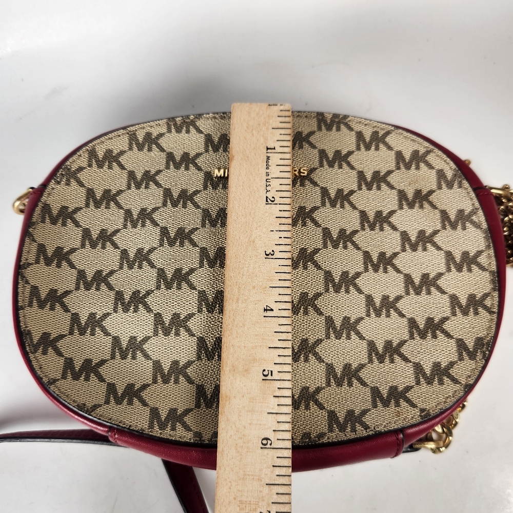 MICHAEL KORS Ginny Crossbody Bag Red Gold Chain Leather Signature Charm - Picture 9 of 14